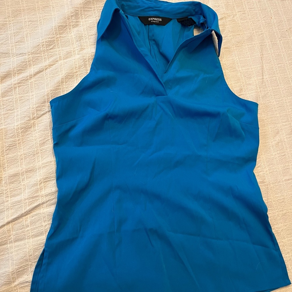 Vintage 2000’s Express Women's Vibrant Blue Tank Top with collar